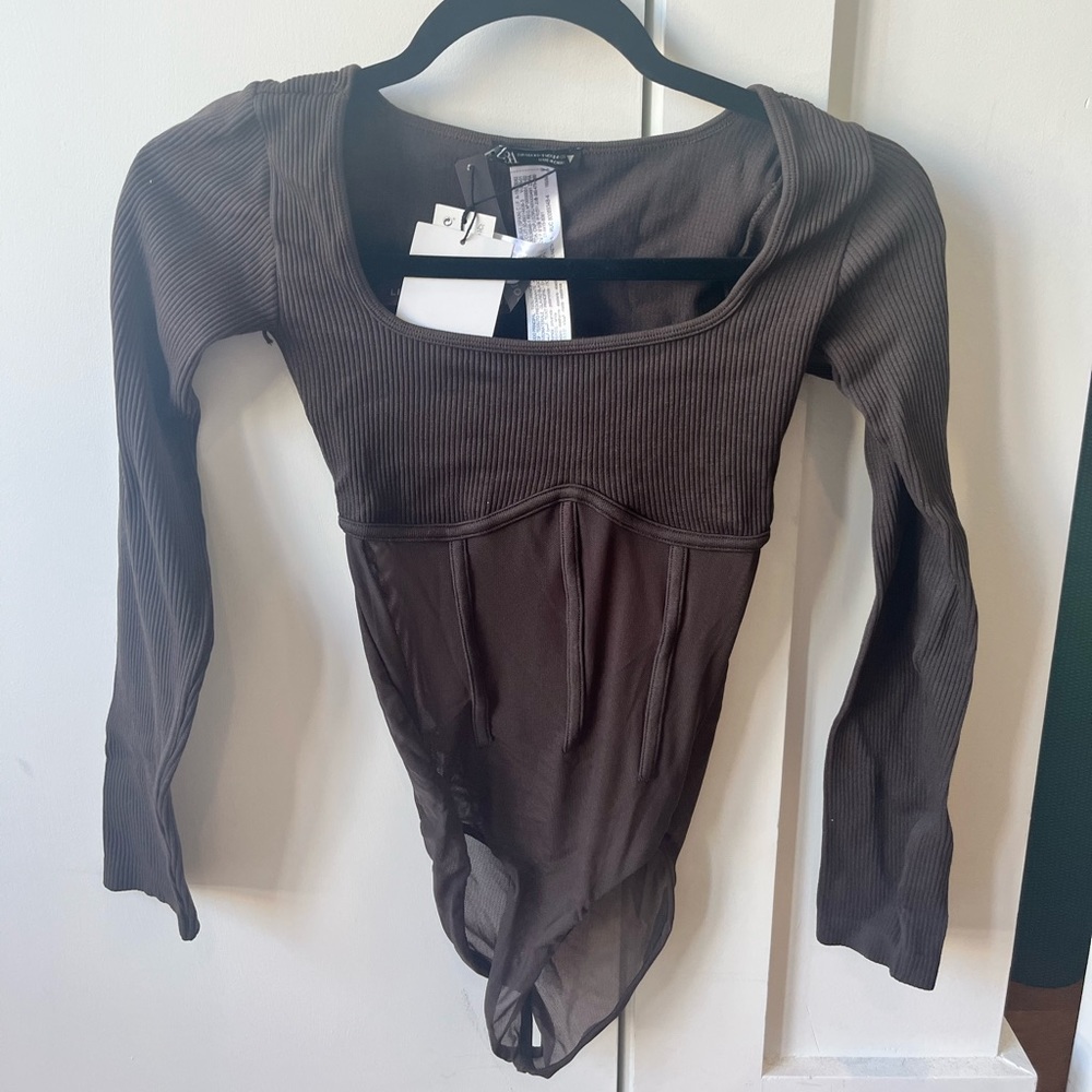 Brown body suit with mesh